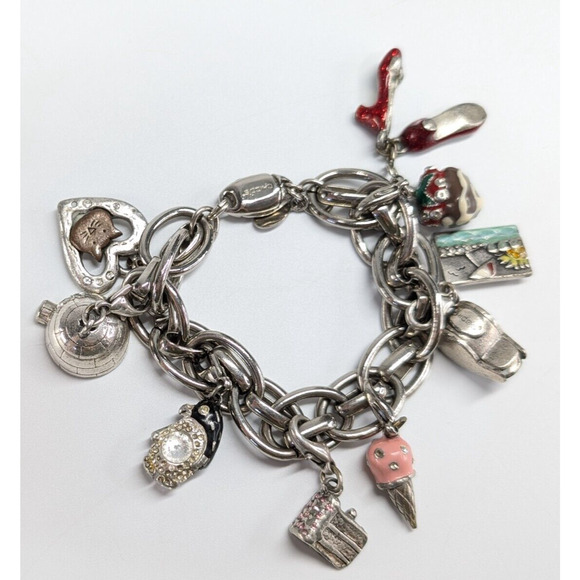Chico's Enamel Charm Silver Tone Whistle Igloo Cake Cat Penguin Shoes Bracelet - Picture 1 of 8